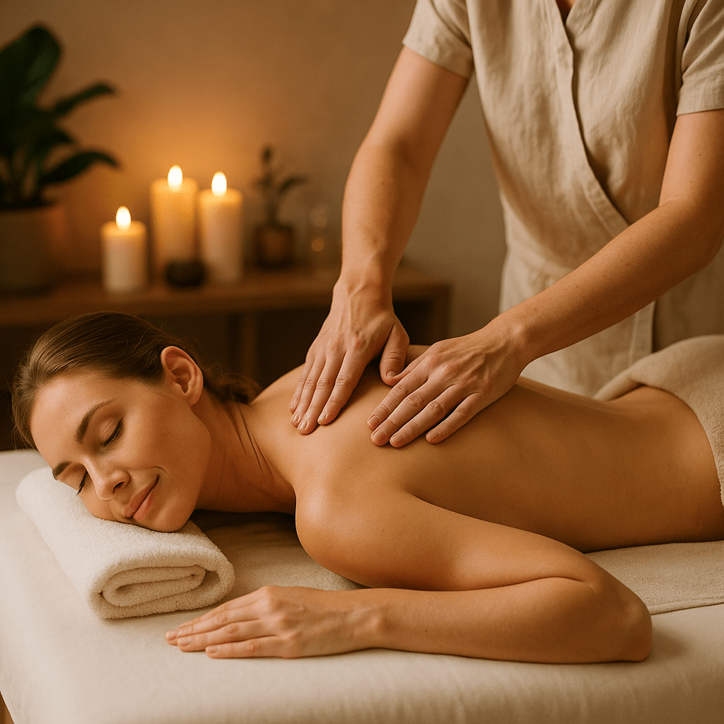 woman receiving relaxing massage at healing massage & reiki