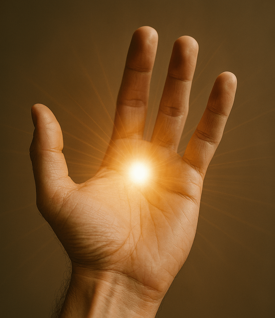 Healing hand with glowing energy ball — Reiki energy symbol, Dublin wellness studio